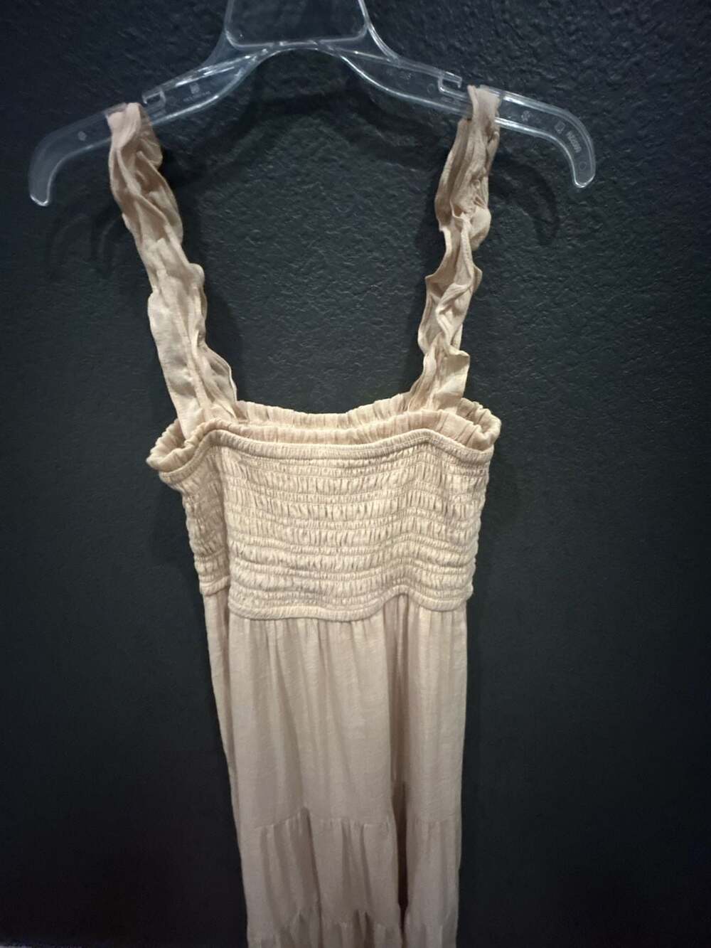 Love Tree Smocked Bodice Tiered Midi Sundress in Cream